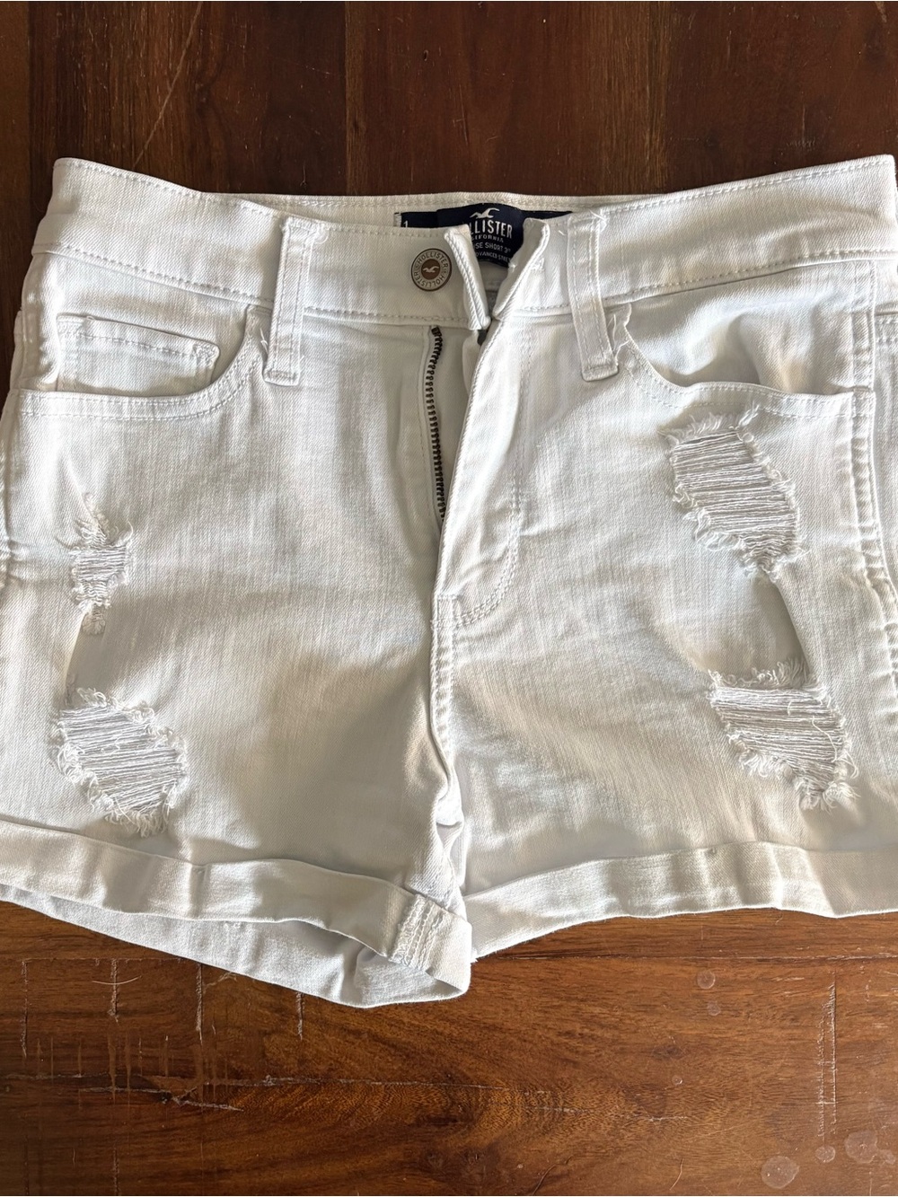 Hollister White Distressed Denim Shorts